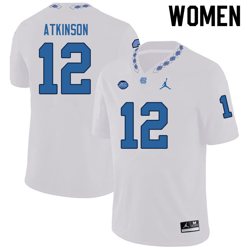Women #12 Beau Atkinson North Carolina Tar Heels College Football Jerseys Sale-White